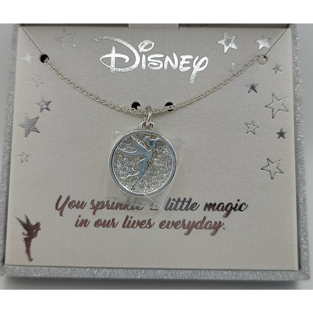 Tinkerbell Silver and Crystal Necklace Disney NIB